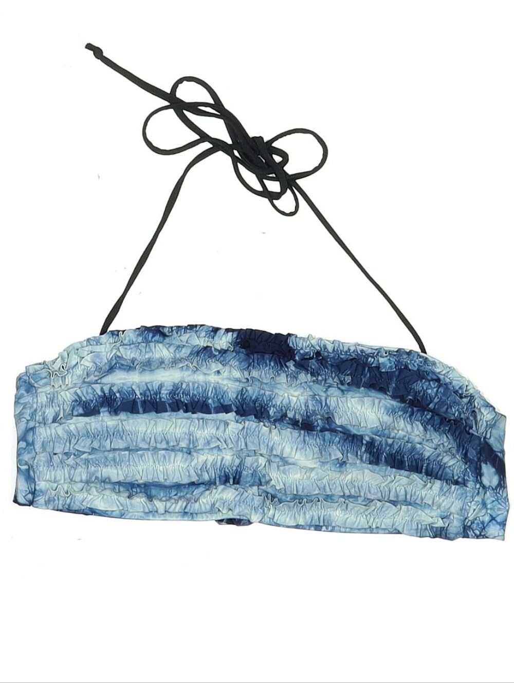 Lucky Brand Tie-Dye Tiered Ruffle Halter Bandeau Bikini Top, M, Blue